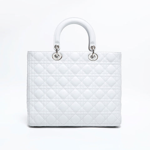 クリスチャンディオール Christian Dior レディ ディオール 2way ラムスキン ラージ ハンドバッグ ホワイト WS22488