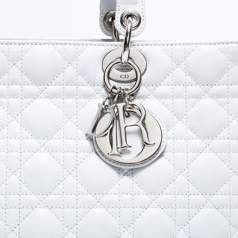 クリスチャンディオール Christian Dior レディ ディオール 2way ラムスキン ラージ ハンドバッグ ホワイト WS22488