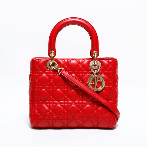 美品 Dior ディオリッシモ 2WAYハンドバッグ レザー 赤 クリスチャンディオール Christian Dior レディ ディオール 2way