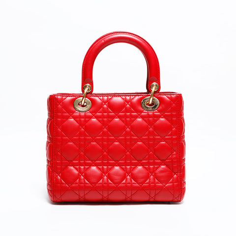 クリスチャンディオール Christian Dior レディ ディオール 2way ラムスキン ミディアム ハンドバッグ レッド WS22489