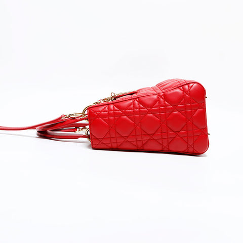 クリスチャンディオール Christian Dior レディ ディオール 2way ラムスキン ミディアム ハンドバッグ レッド WS22489