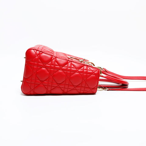 クリスチャンディオール Christian Dior レディ ディオール 2way ラムスキン ミディアム ハンドバッグ レッド WS22489