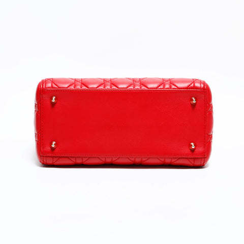 クリスチャンディオール Christian Dior レディ ディオール 2way ラムスキン ミディアム ハンドバッグ レッド WS22489