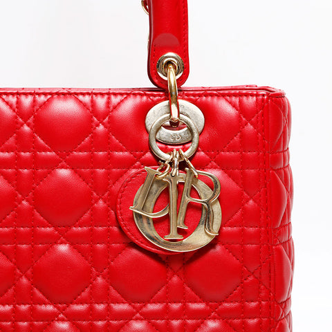 クリスチャンディオール Christian Dior レディ ディオール 2way ラムスキン ミディアム ハンドバッグ レッド WS22489