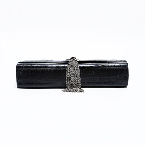 イヴ・サンローラン YVES SAINT LAURENT ケイト 型押しレザー シルバー金具 ショルダーバッグ ブラック WS22492