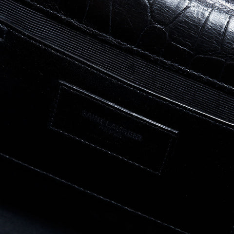 イヴ・サンローラン YVES SAINT LAURENT ケイト 型押しレザー シルバー金具 ショルダーバッグ ブラック WS22492