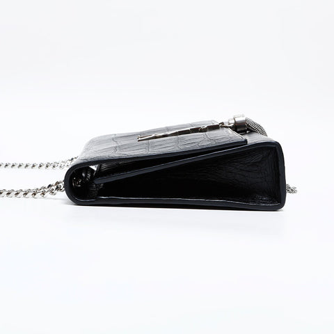 イヴ・サンローラン YVES SAINT LAURENT ケイト 型押しレザー シルバー金具 ショルダーバッグ ブラック WS22492
