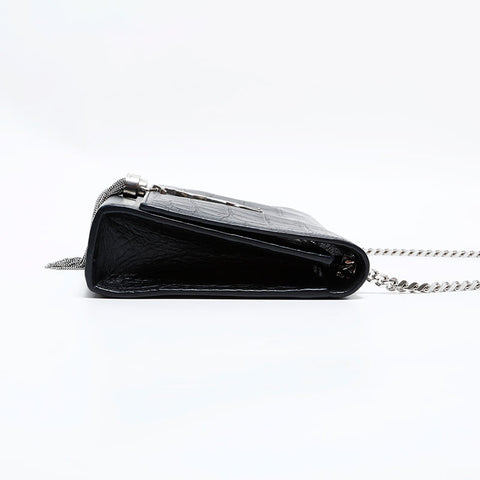 イヴ・サンローラン YVES SAINT LAURENT ケイト 型押しレザー シルバー金具 ショルダーバッグ ブラック WS22492