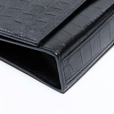イヴ・サンローラン YVES SAINT LAURENT ケイト 型押しレザー シルバー金具 ショルダーバッグ ブラック WS22492