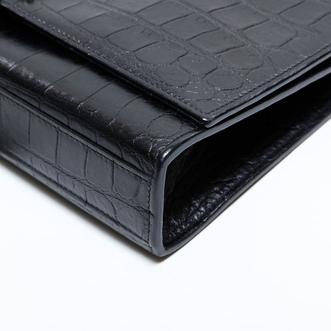 イヴ・サンローラン YVES SAINT LAURENT ケイト 型押しレザー シルバー金具 ショルダーバッグ ブラック WS22492