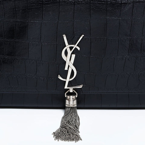 イヴ・サンローラン YVES SAINT LAURENT ケイト 型押しレザー シルバー金具 ショルダーバッグ ブラック WS22492