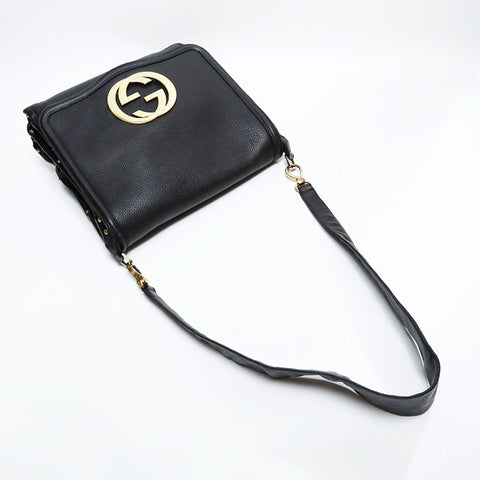 グッチ GUCCI レザー インターロッキング ショルダーバッグ ブラック WS22495