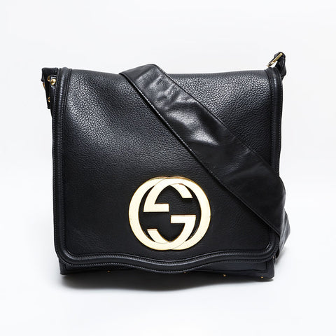GUCCI Leather Interlocking Shoulder Bag black WS22495