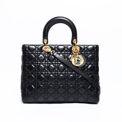 クリスチャンディオール Christian Dior レディ ディオール 2way ラージ ハンドバッグ ブラック WS22500