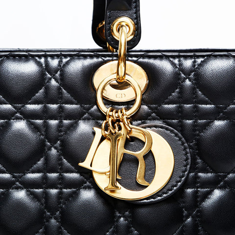 クリスチャンディオール Christian Dior レディ ディオール 2way ラージ ハンドバッグ ブラック WS22500