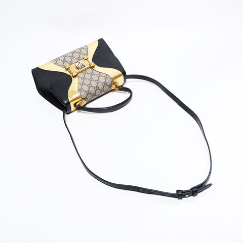 グッチ GUCCI GG スプリーム 2way レザー タイガー トップハンドル ハンドバッグ ブラック WS22508