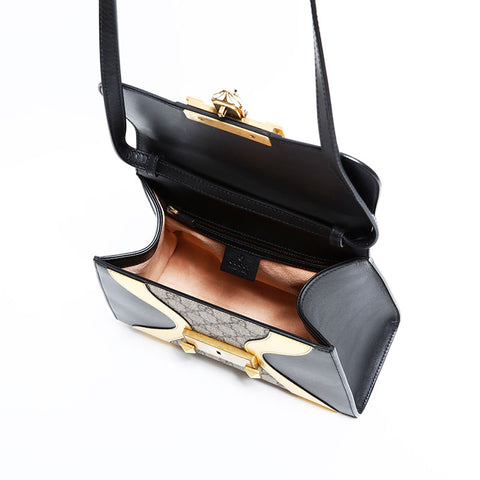 グッチ GUCCI GG スプリーム 2way レザー タイガー トップハンドル ハンドバッグ ブラック WS22508