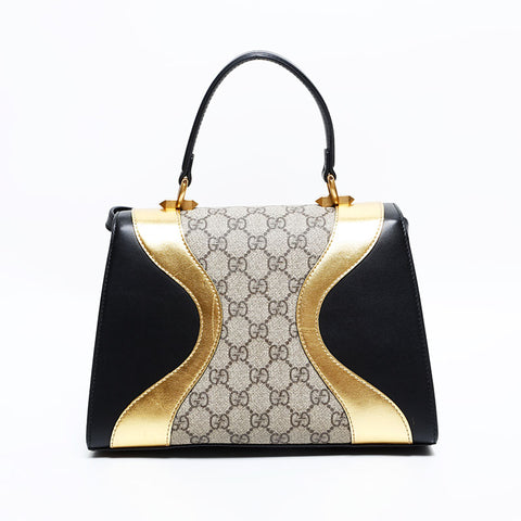 グッチ GUCCI GG スプリーム 2way レザー タイガー トップハンドル ハンドバッグ ブラック WS22508
