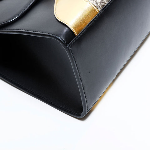 グッチ GUCCI GG スプリーム 2way レザー タイガー トップハンドル ハンドバッグ ブラック WS22508
