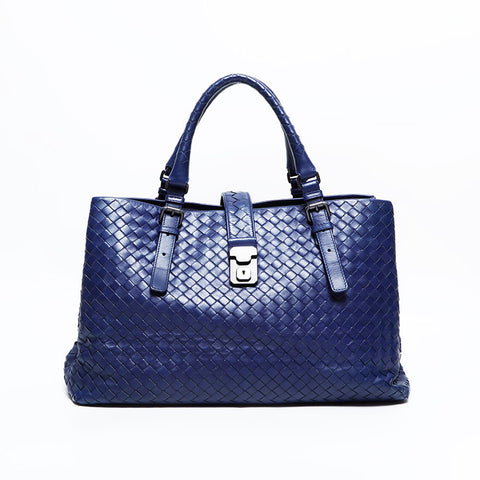 ボッテガヴェネタ BOTTEGAVENETA ローマ イントレチャート ハンドバッグ ブルー WS22512