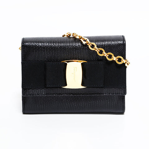 サルヴァトーレフェラガモ Salvatore Ferragamo ヴァラ レザーミニ チェーン ショルダーバッグ ブラック WS22523