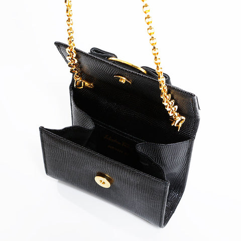 サルヴァトーレフェラガモ Salvatore Ferragamo ヴァラ レザーミニ チェーン ショルダーバッグ ブラック WS22524
