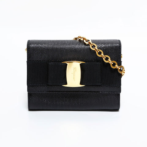 サルヴァトーレフェラガモ Salvatore Ferragamo ヴァラ レザーミニ チェーン ショルダーバッグ ブラック WS22524
