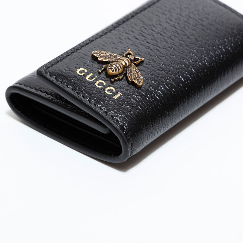 GUCCI 黒 レザー キーケース 蜂刺繍 GUCCI 黒 レザー キーケース 蜂刺繍