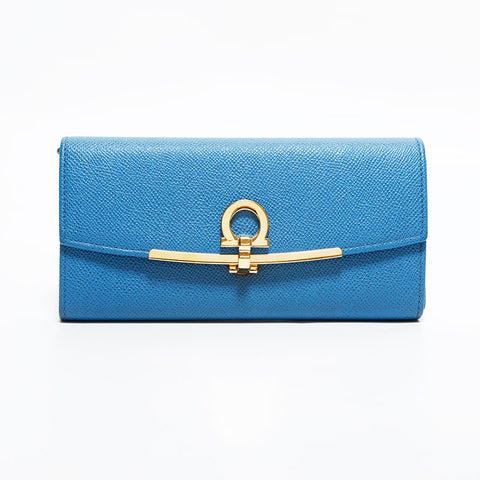 サルヴァトーレフェラガモ Salvatore Ferragamo レザー ガンチーニ 長財布 ブルー WS22529