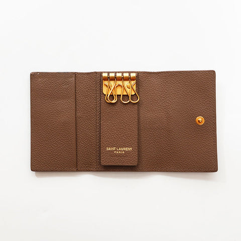 イヴ・サンローラン YVES SAINT LAURENT レザー 4連 キーケース ベージュ WS22537