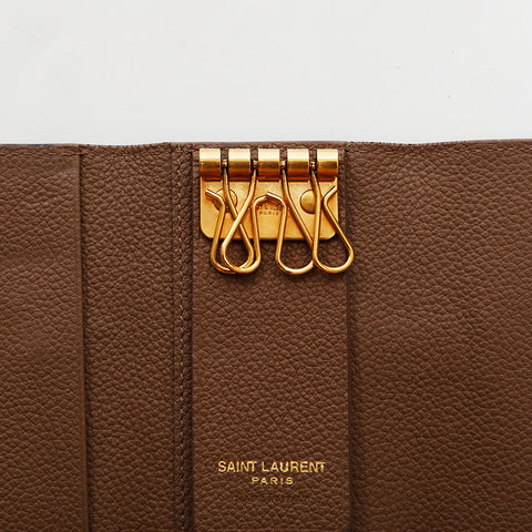 イヴ・サンローラン YVES SAINT LAURENT レザー 4連 キーケース ベージュ WS22537