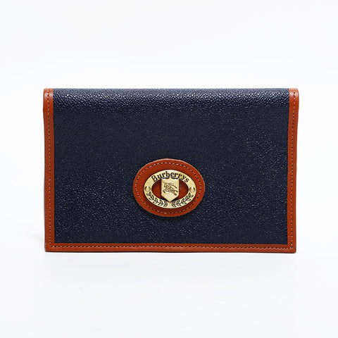 バーバリー BURBERRY レザー 手帳カバー 長財布 ネイビー WS22541