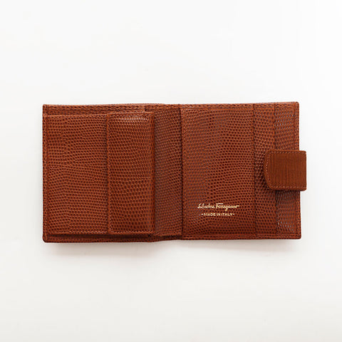 サルヴァトーレフェラガモ Salvatore Ferragamo 型押し レザー ヴァラ 二つ折り財布 ブラウン WS22542