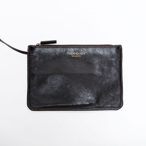 YVES SAINT LAURENT Leather Mombasa Shoulder Bag Brown WS22553