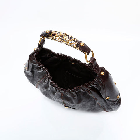 YVES SAINT LAURENT Leather Mombasa Shoulder Bag Brown WS22553