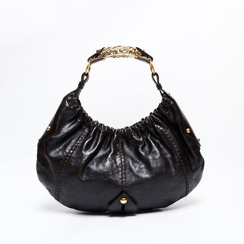 YVES SAINT LAURENT Leather Mombasa Shoulder Bag Brown WS22553