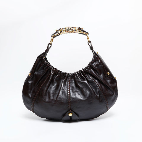 YVES SAINT LAURENT Leather Mombasa Shoulder Bag Brown WS22553