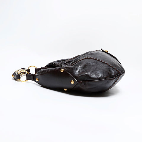 YVES SAINT LAURENT Leather Mombasa Shoulder Bag Brown WS22553