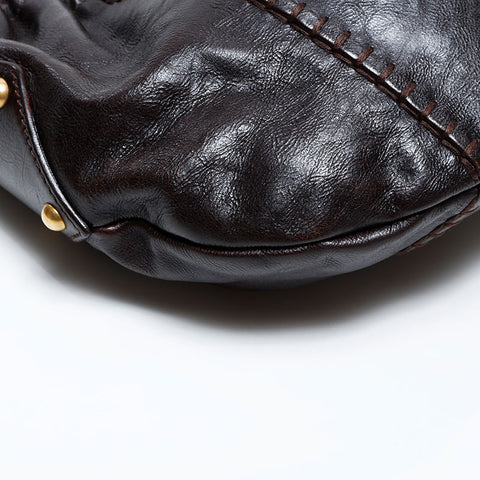 YVES SAINT LAURENT Leather Mombasa Shoulder Bag Brown WS22553