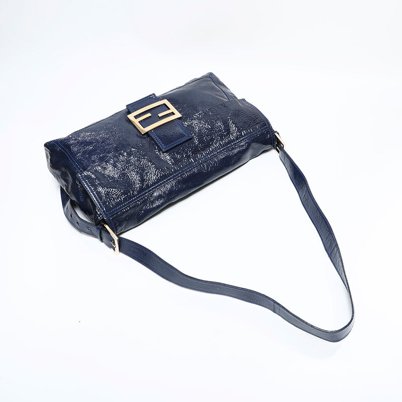 FENDI Mamma Patent Leather Large Shoulder Bag Navy WS22554 – NUIR