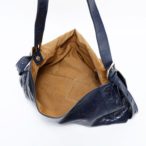 FENDI Mamma Patent Leather Large Shoulder Bag Navy WS22554