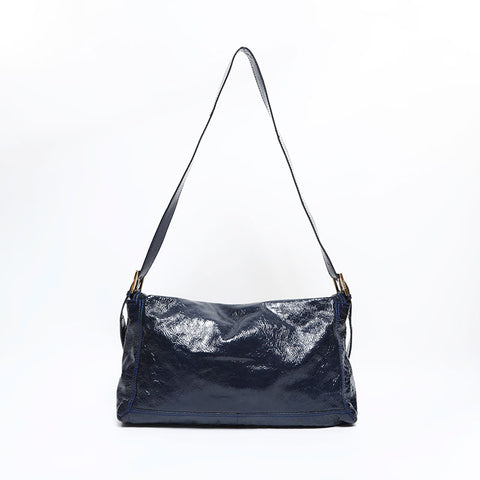 FENDI Mamma Patent Leather Large Shoulder Bag Navy WS22554