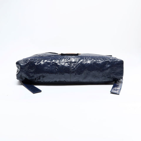 FENDI Mamma Patent Leather Large Shoulder Bag Navy WS22554