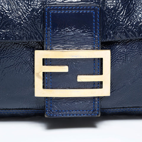 FENDI Mamma Patent Leather Large Shoulder Bag Navy WS22554