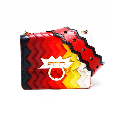Salvatore Ferragamo Gancini Leather Multicolor Rainbow Mini Zigzag Shoulder Bag multicolor WS22556