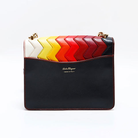 Salvatore Ferragamo Gancini Leather Multicolor Rainbow Mini Zigzag Shoulder Bag multicolor WS22556