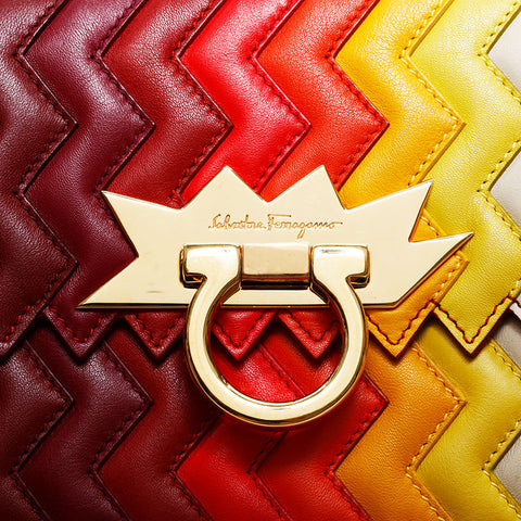 Salvatore Ferragamo Gancini Leather Multicolor Rainbow Mini Zigzag Shoulder Bag multicolor WS22556