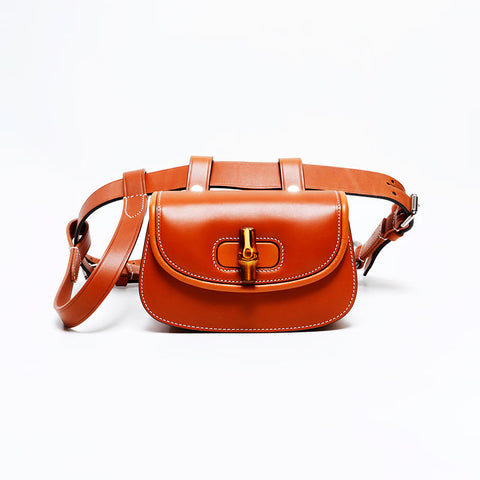 GUCCI Leather Mini Bamboo Belt Waist bag Brown WS22557