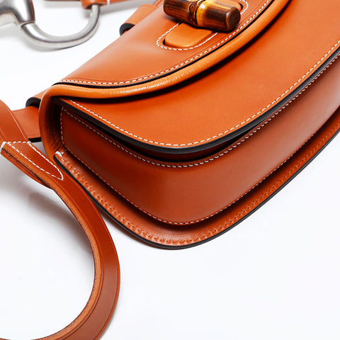 GUCCI Leather Mini Bamboo Belt Waist bag Brown WS22557