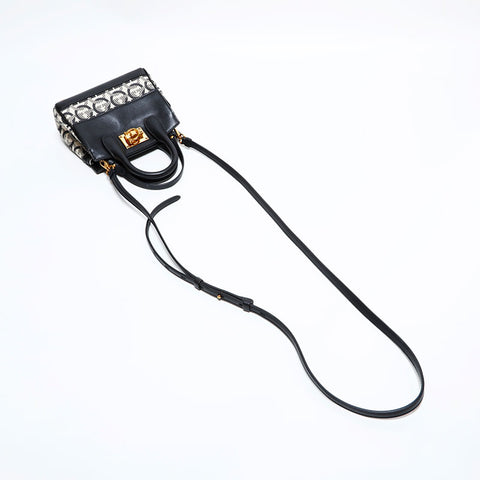 Salvatore Ferragamo Canvas Leather Micro 2way Mini Shoulder Bag black WS22562